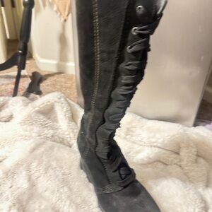 Sorel Black Lace-Up Knee Boots!! Wedge heel!